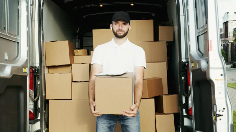 Courier carrying stacked cardboard packages for delivery — fulfillment is a daily operational task for TikTok Shop US sellers